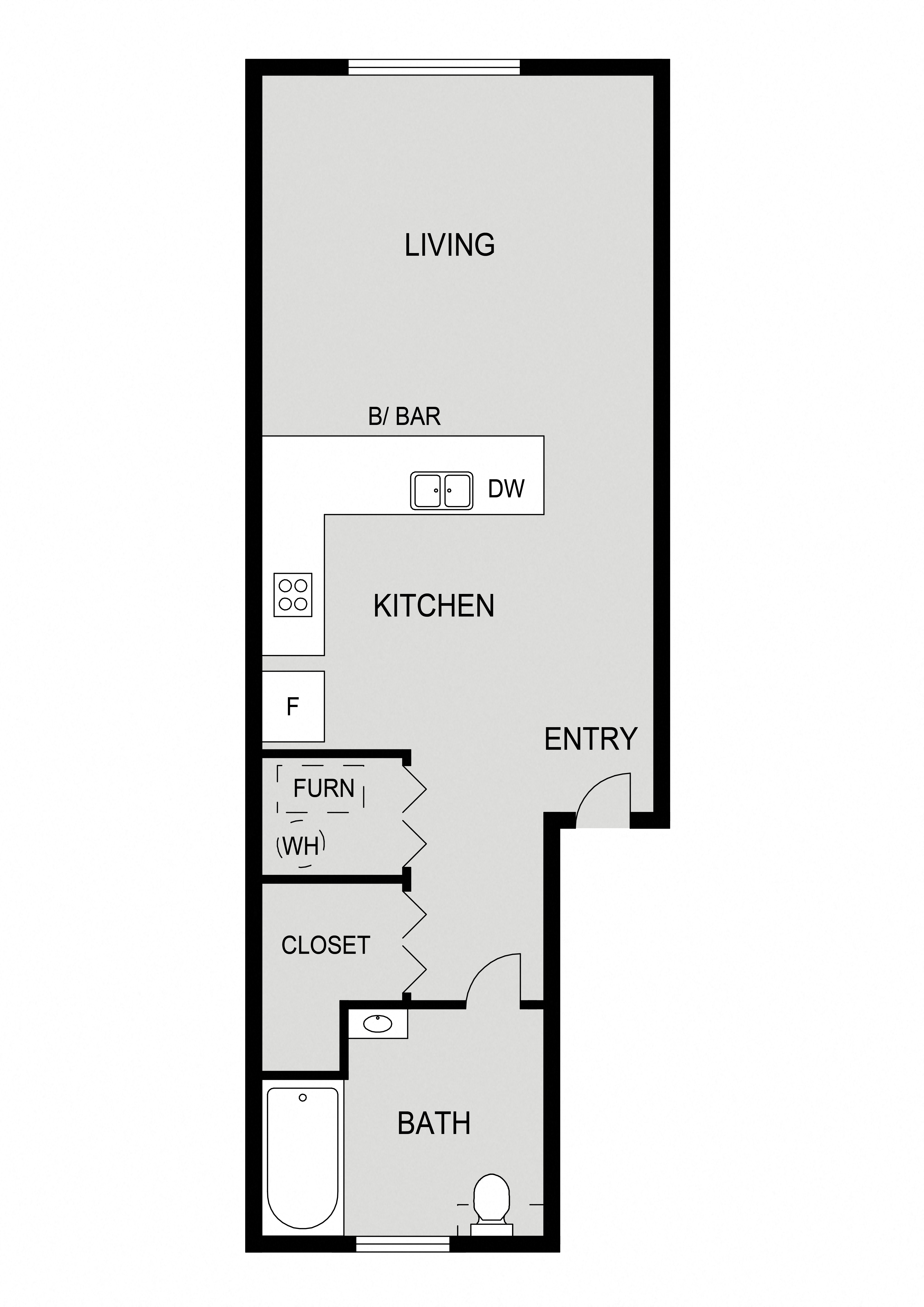 Floor plan for studio, 1 bath, 502 sqft